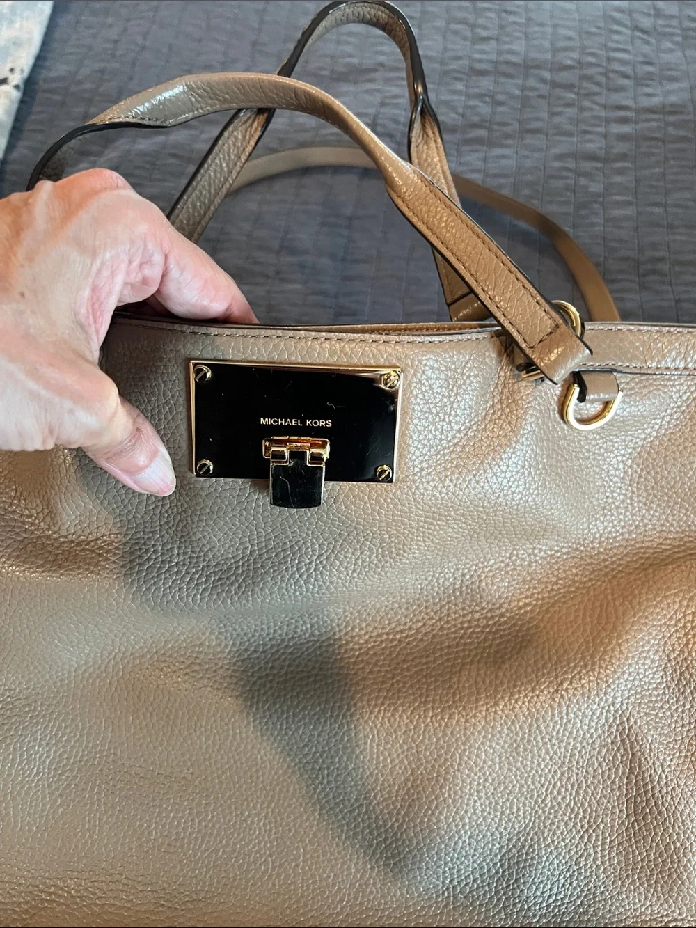Michael Kors Taupe leather Tote with Gold Hardware -